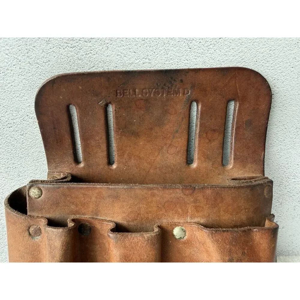 Vintage Leather Tool Pouch Bell System D Telephone Lineman Handyman Belt Loops
